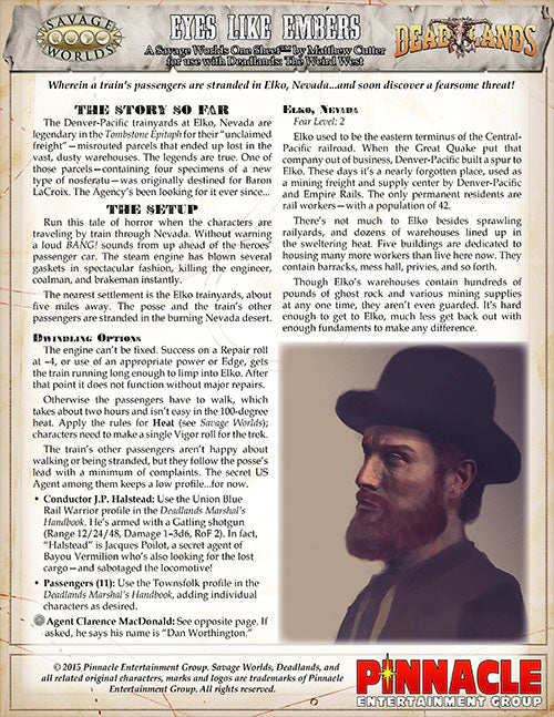 Deadlands: Reloaded One Sheet - Eyes Like Embers