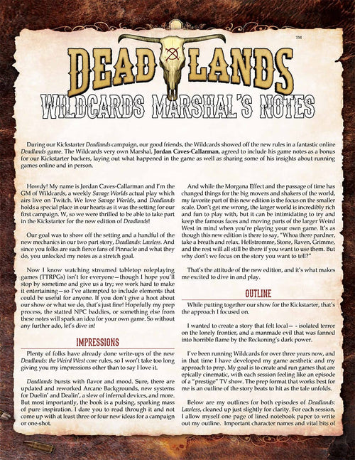 Deadlands: The Weird West - Wildcards Marshal's Notes (PDF)