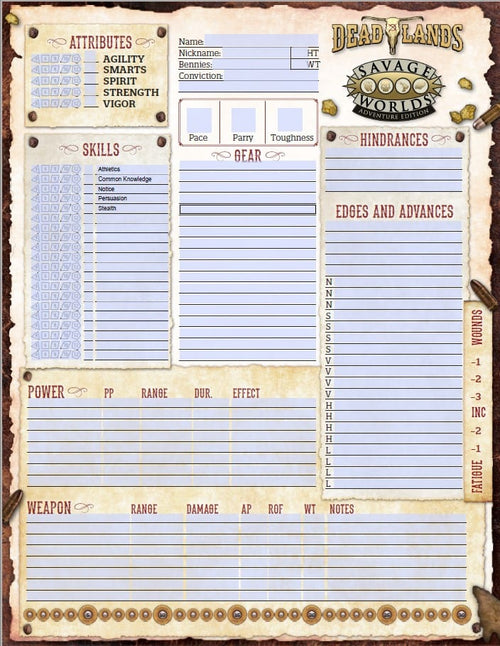 Deadlands: The Weird West Character Sheet