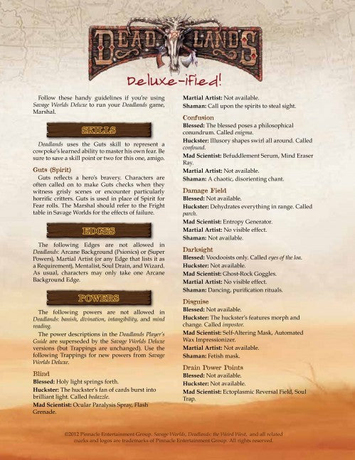 Deadlands Deluxe-ified! Conversion Guide