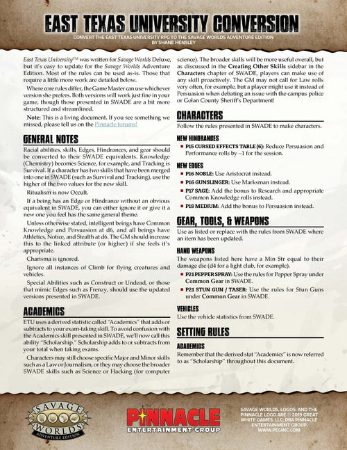ETU Conversion for Adventure Edition (PDF)