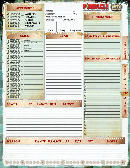 Horror Companion (SWADE) - Form-Fillable Character Sheet