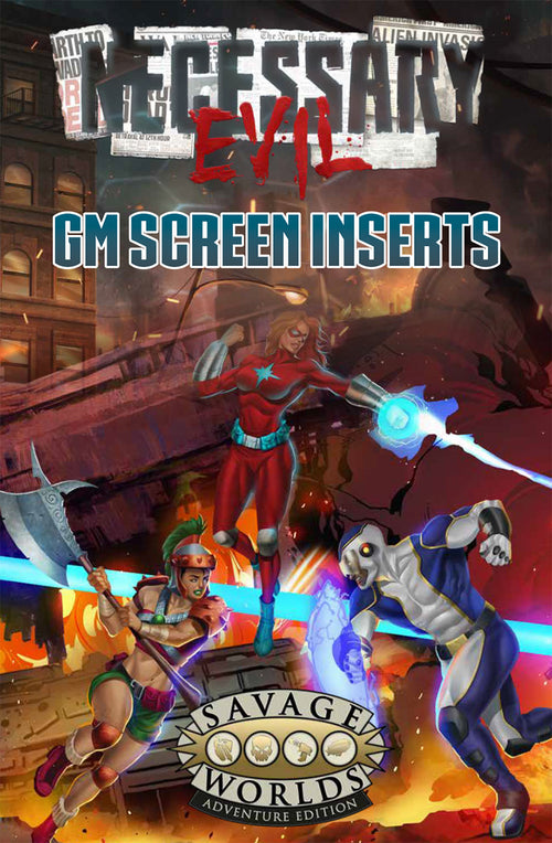 Necessary Evil GM Screen + The Return of Dr. Destruction Adventure - GM Screen Inserts PDF