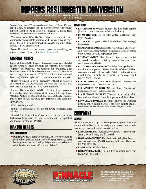 Rippers Conversion for Adventure Edition (PDF) #SWADE