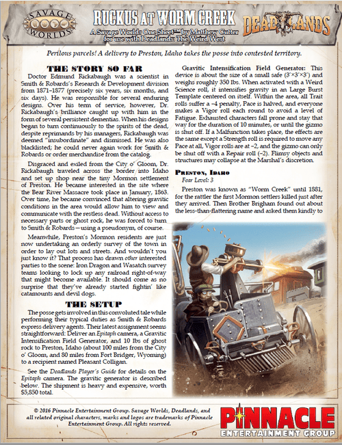 Deadlands: Reloaded - Perilous Parcels One Sheet - Ruckus at Worm Creek