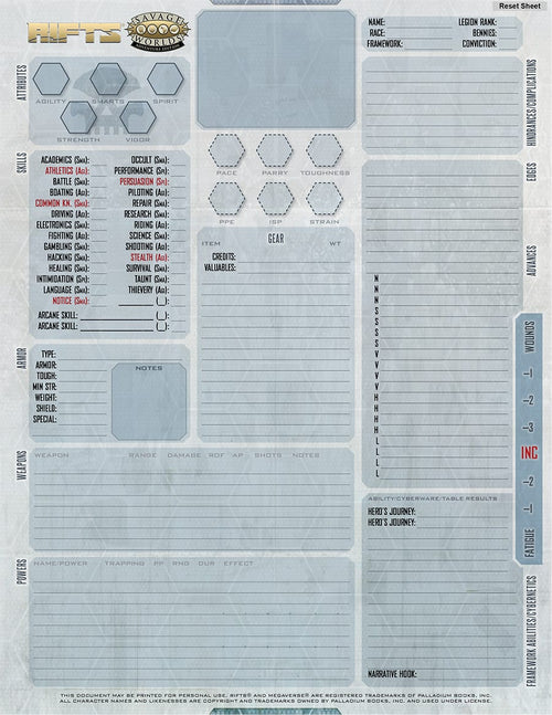 Rifts Form-Fillable Character Sheet (PDF) SWADE