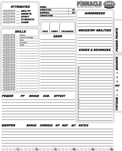 Science Fiction Companion (SWADE) - Character Sheet (Black and White)