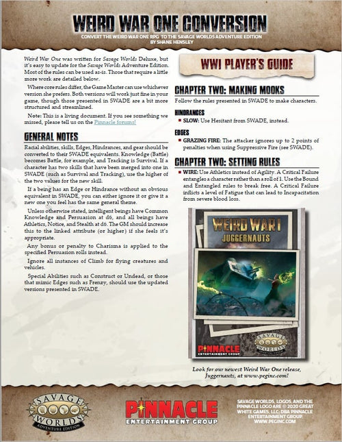 Weird War One Conversion for Adventure Edition (PDF) #SWADE