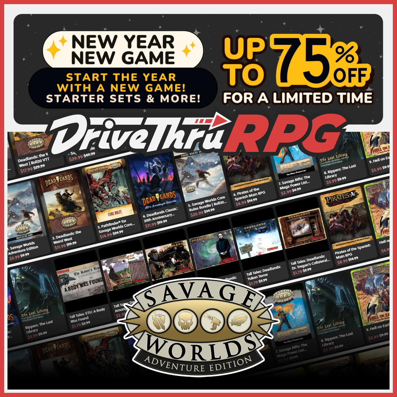 New Year, New Game Sale on Savage Worlds at DriveThruRPG!