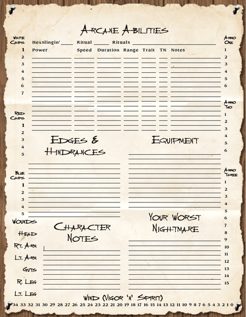 Deadlands: Classic Form-Fillable Character Sheet