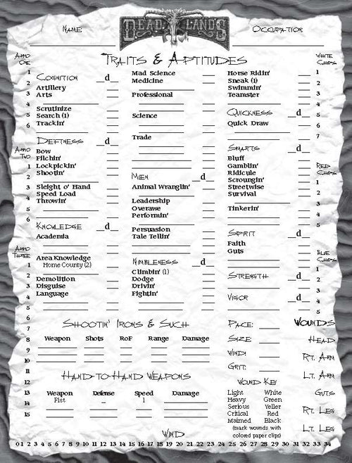 Deadlands Classic Character Sheet