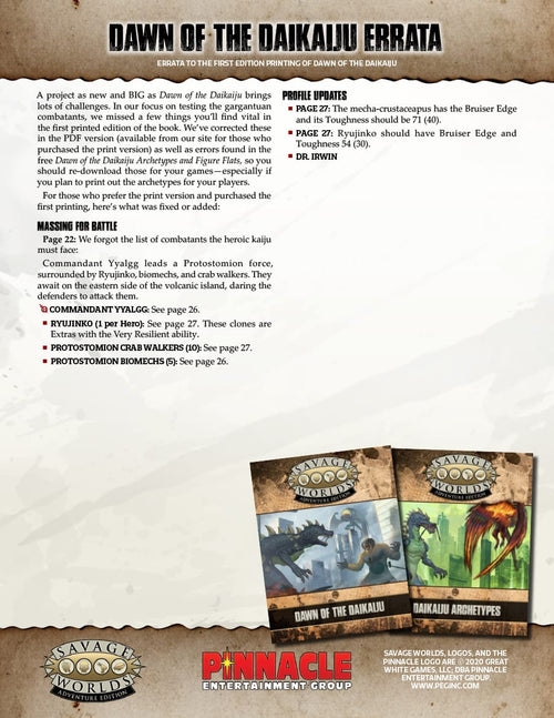Dawn of the Daikaiju Errata PDF (for First Printing Only)