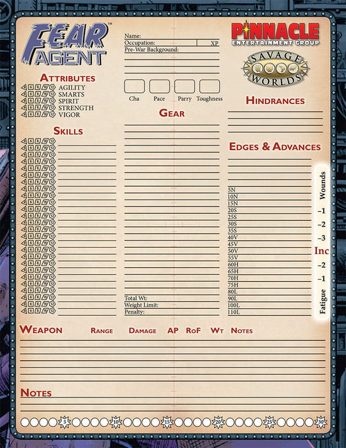 Fear Agent™ RPG Character Sheet