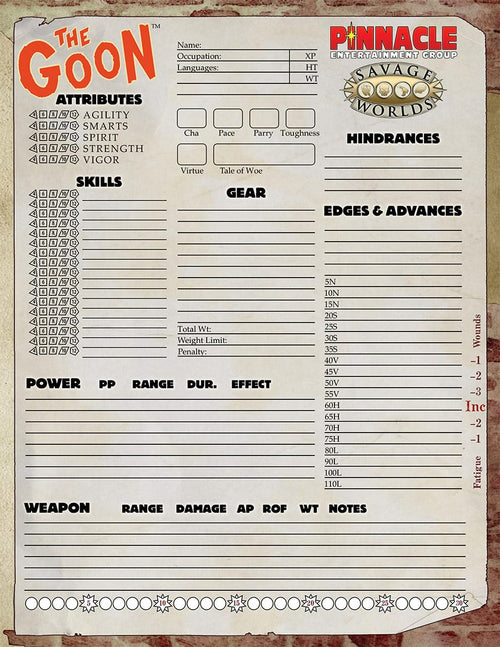 The Goon™ RPG Character Sheet