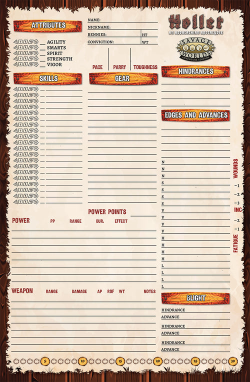 Holler: An Appalachian Apocalypse for Savage Worlds – Character Sheet