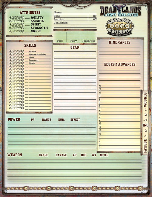 Deadlands: Lost Colony - Character Sheet (PDF)