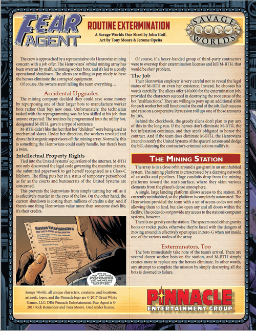 Fear Agent™ Routine Extermination One Sheet