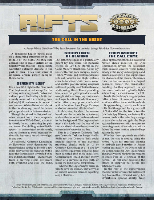 Savage Rifts®: The Call in the Night