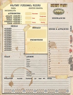 Weird War I Character Sheet