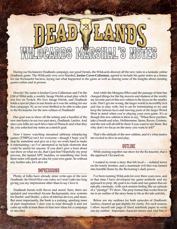 Deadlands: The Weird West - Wildcards Marshal's Notes (Free PDF!)